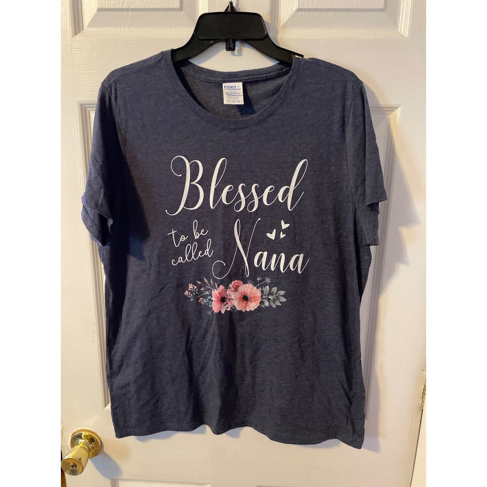 Port & Company Blessed To Be Called Nana Graphic T-Shirt Navy Blue XL
